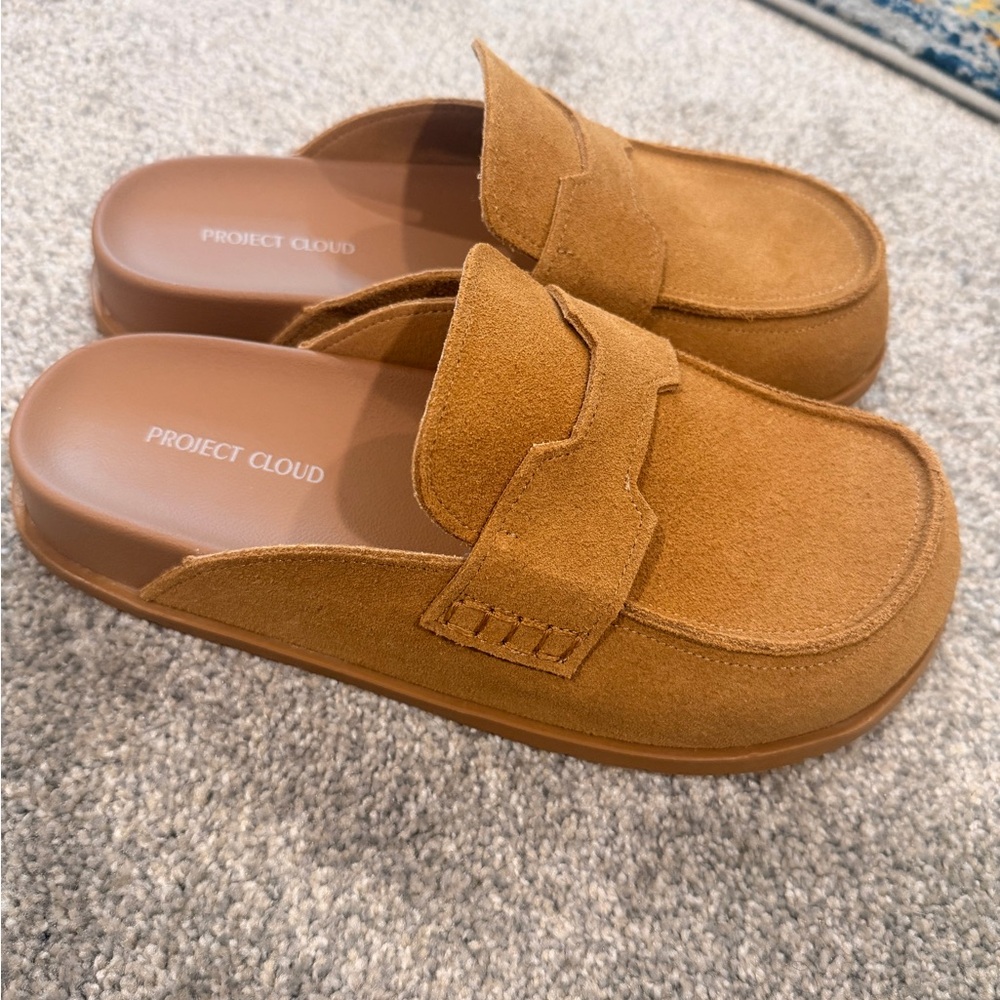 Project Cloud Suede Penny Mule in Cognac